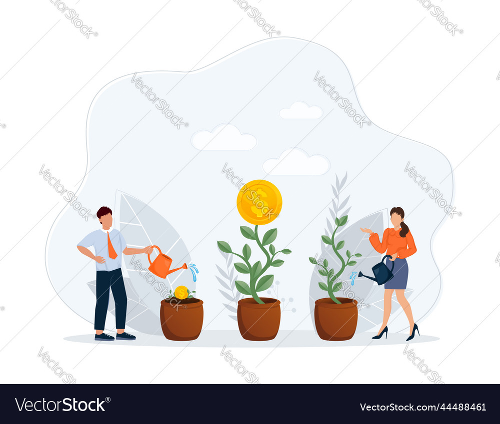 Hand mit Kann Bewässerung Geld Baum Finanzen Vector Image Hand mit Kann Bewässerung Geld Baum Finanzen
