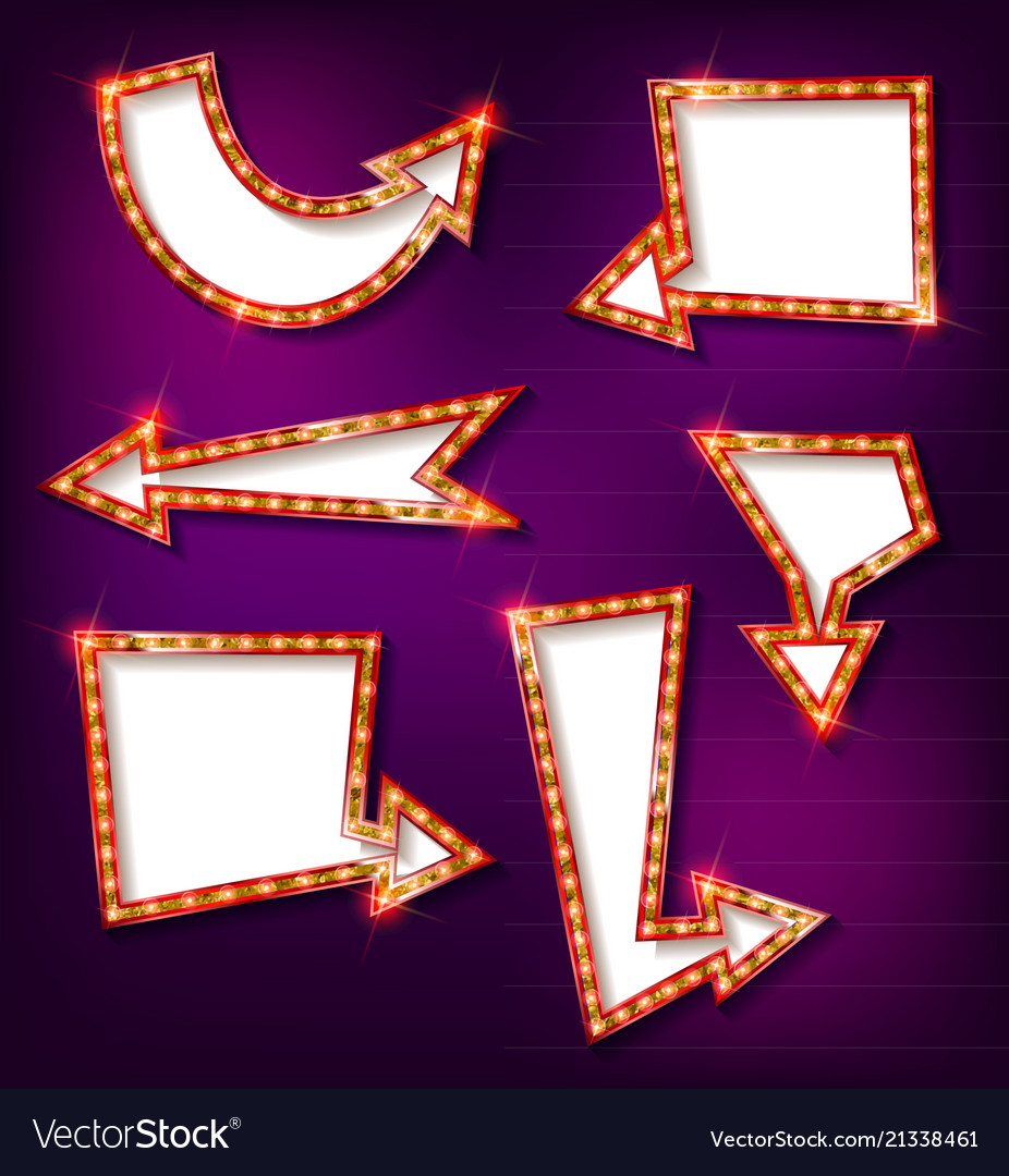 Neon glowing arrow pointer set vector image Neon glowing arrow pointer set