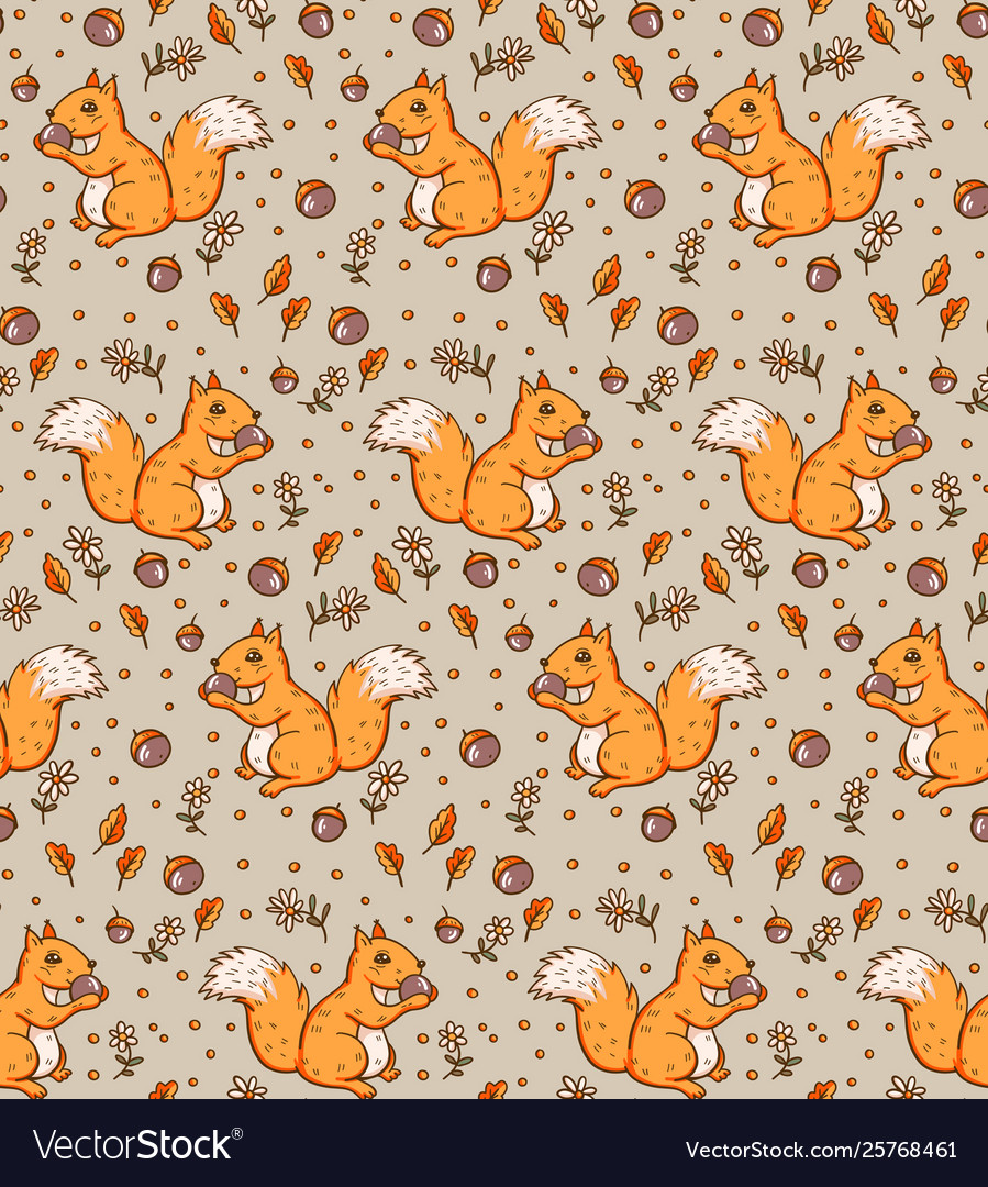 Seamless pattern with a squirrels