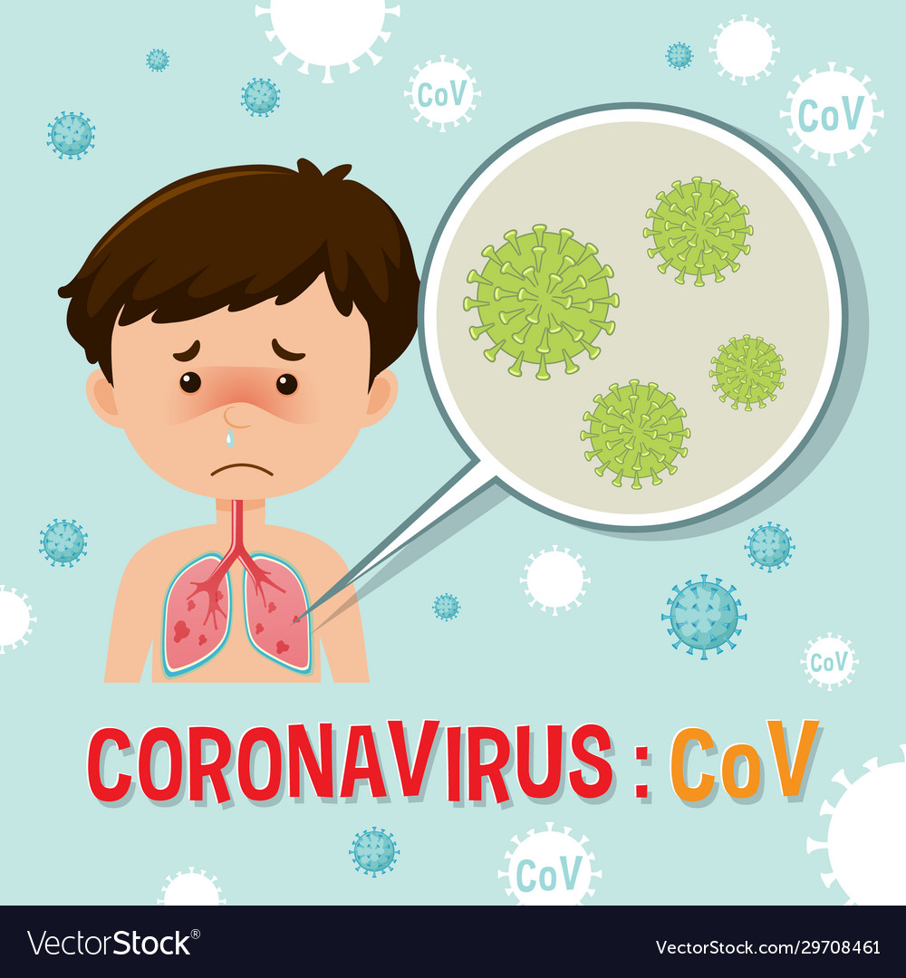 Sick boy with coronavirus in his body Royalty Free Vector