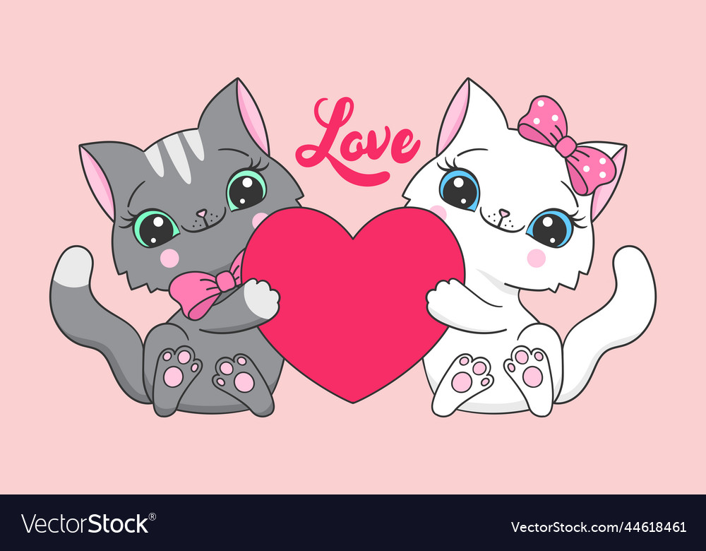 Premium Vector  Cute grey kitten with pink heart.fun vector