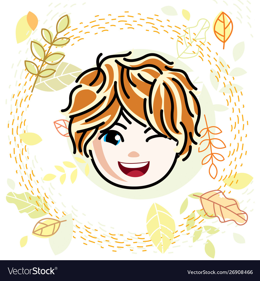 Beautiful Red Haired Happy Girl Face Positive Vector Image