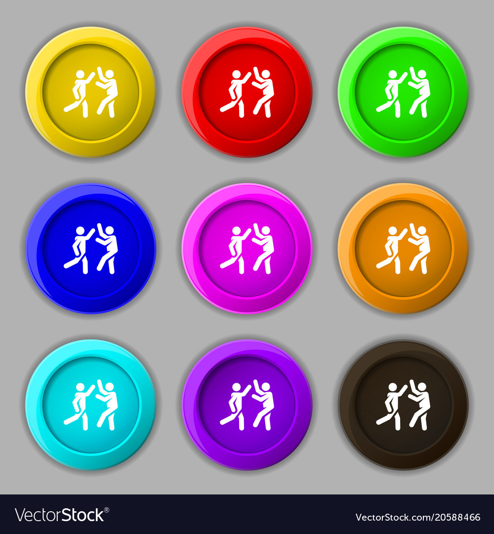 Colorful icons and signs in the form of a button