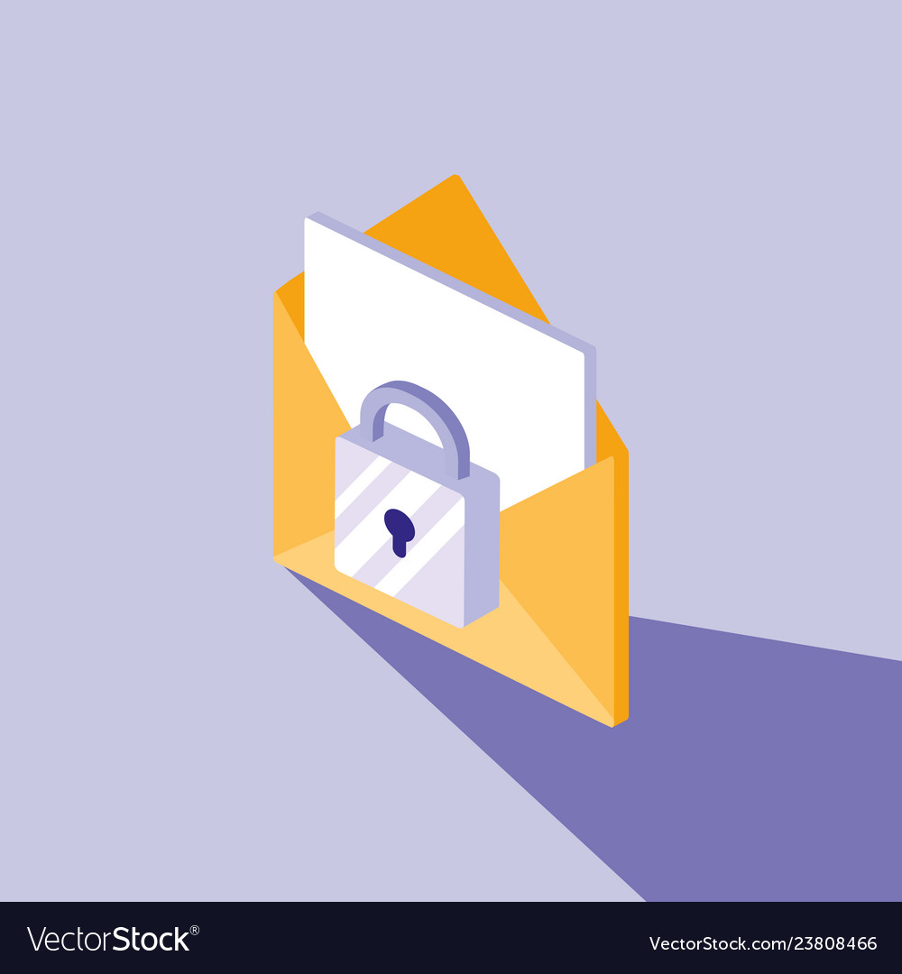 Cyber security with envelope mail and padlock