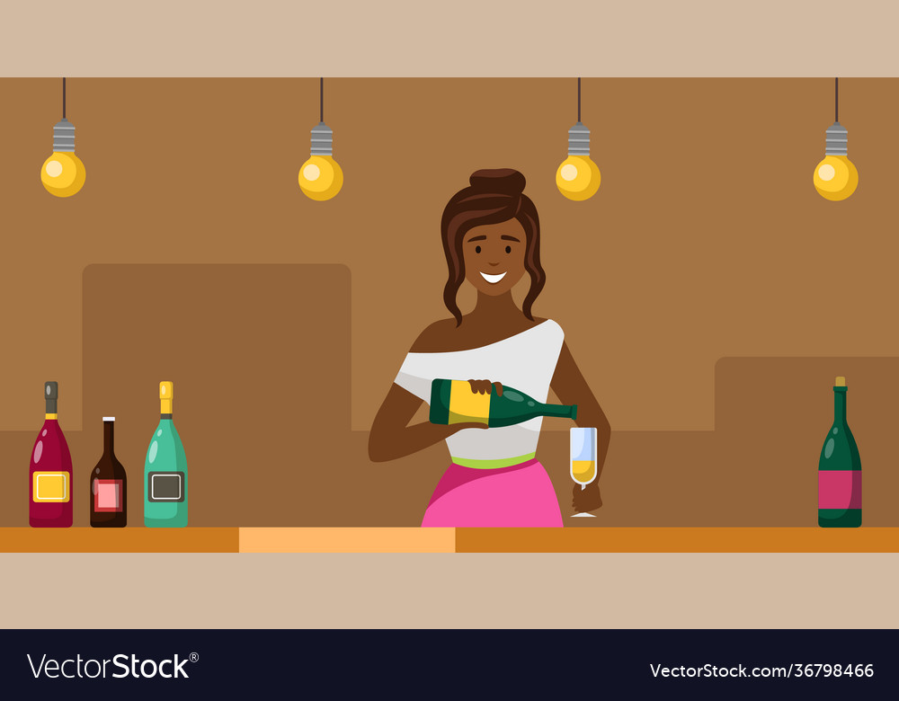 Girl pours champagne into glass afro american Vector Image