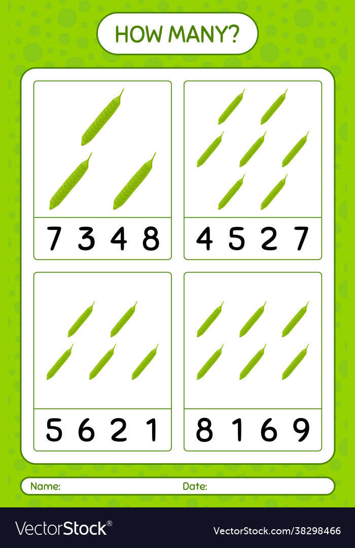 How many counting game with petai worksheet Vector Image How many counting game with petai worksheet