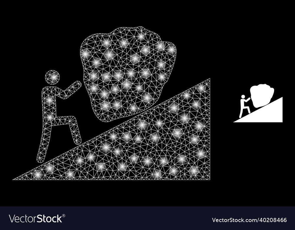 Mesh net man rolling stone up with glowing vector image Mesh net man rolling stone up with glowing