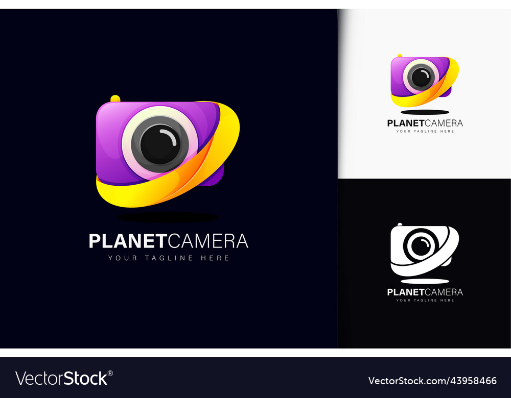 Planet camera logo design with gradient vector image Planet camera logo design with gradient