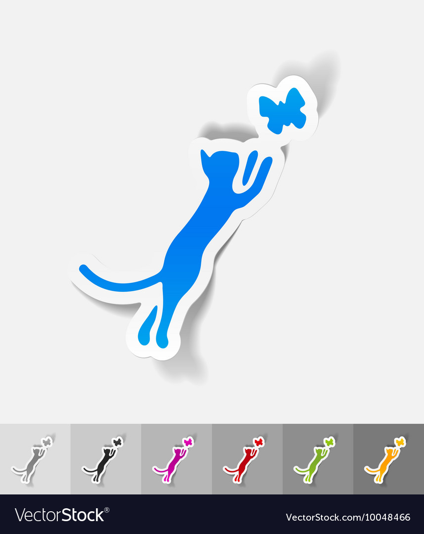 Realistic design element cat and butterfly