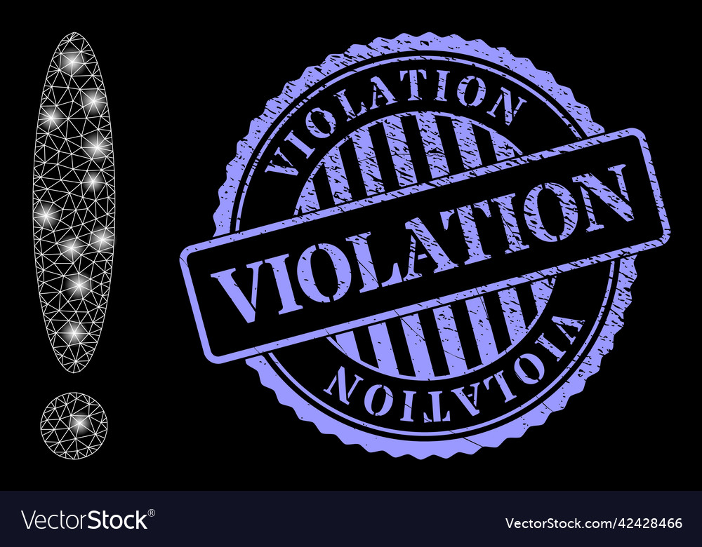 Rubber violation badge and glowing net exclamation