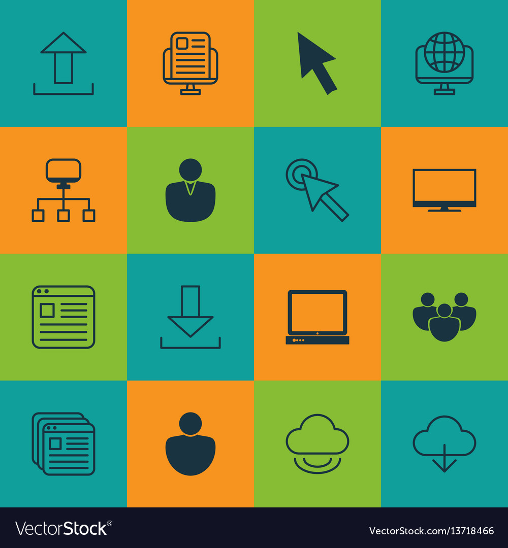 Set of 16 web icons includes team computer Vector Image Set of 16 web icons includes team computer