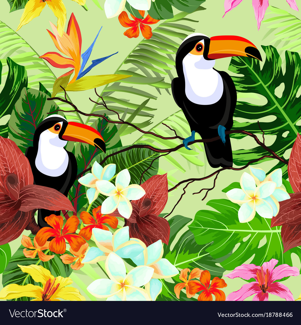 Tropical Birds and Flowers Pattern