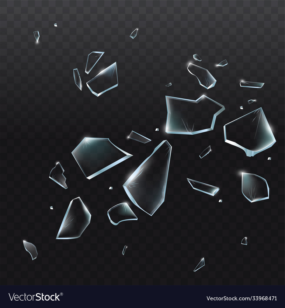 Broken Glass Pieces Shattered Glass On Black Vector Image