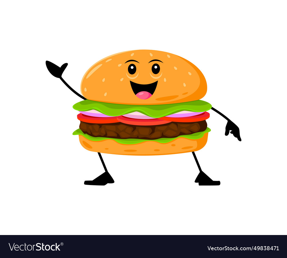 Cartoon Cheerful Burger Funny Fast Food Character Vector Image joke-names-dirty-freeloljokes