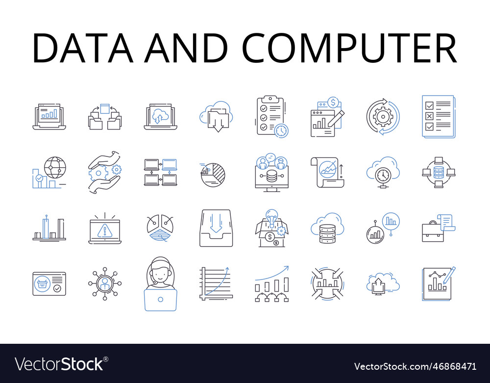 Data and computer line icons collection vector image Data and computer line icons collection