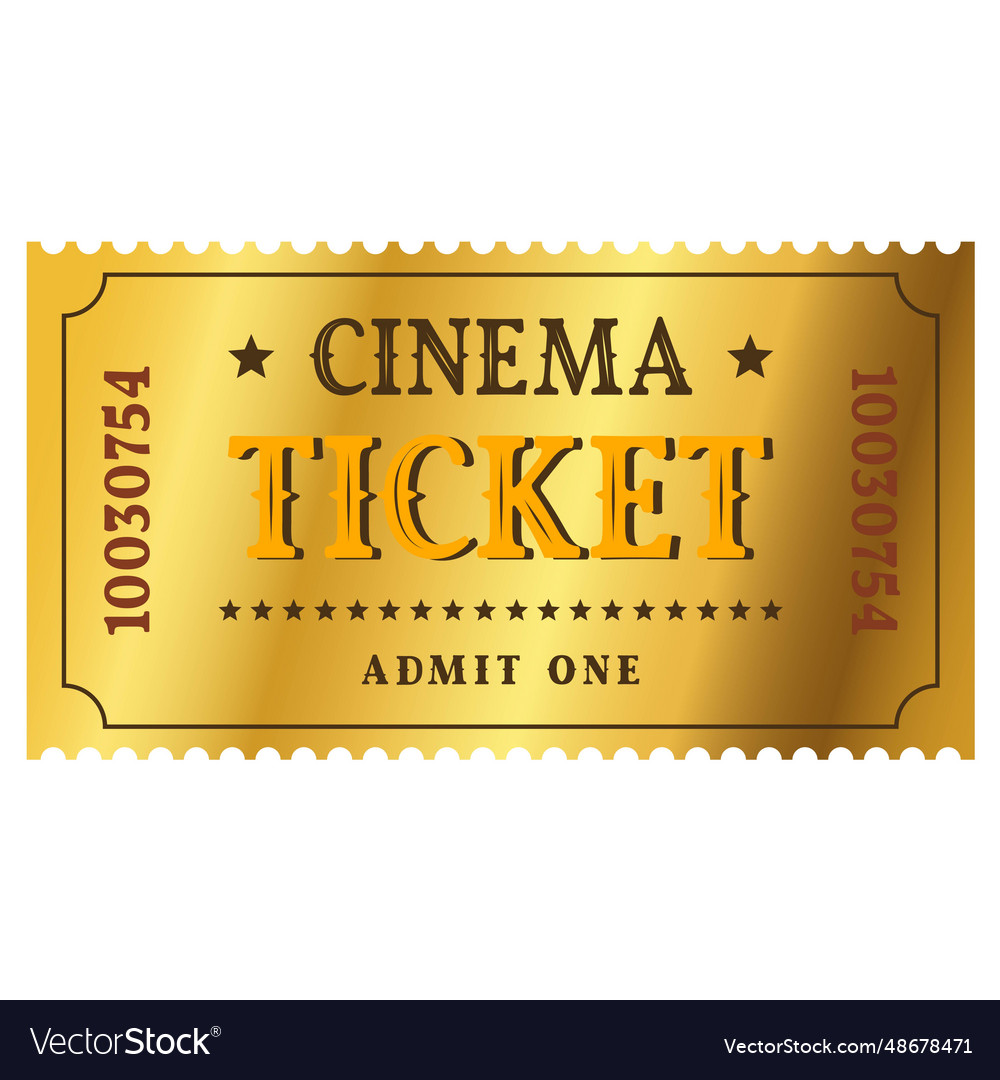 Isolated golden cinema ticket Royalty Free Vector Image