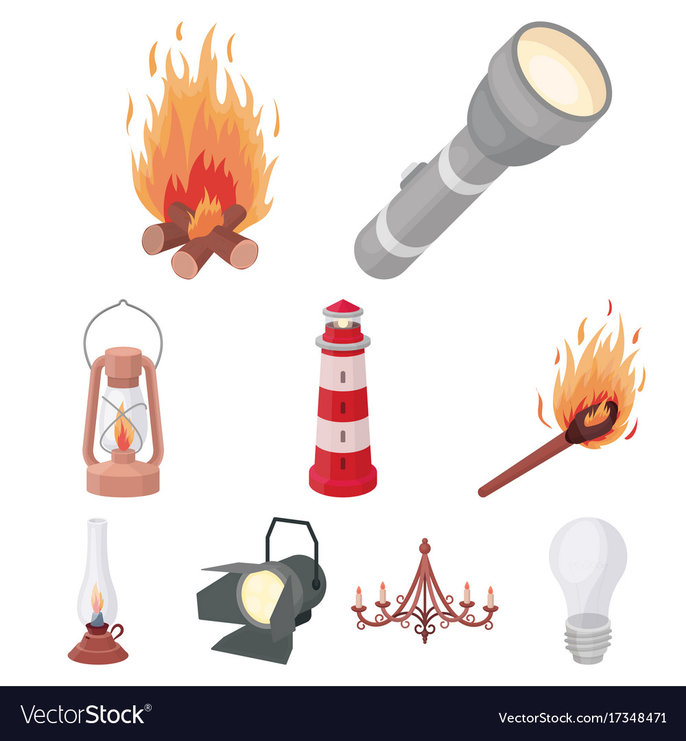 Light source set icons in cartoon style big