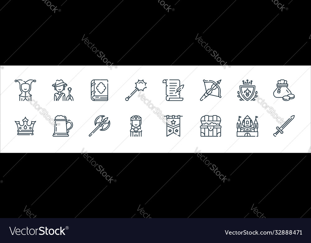 Medieval times line icons linear set quality vector image Medieval times line icons linear set quality