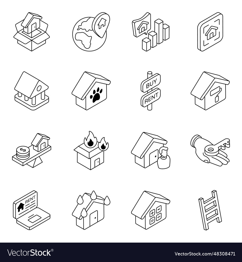 Pack of property and building linear icons