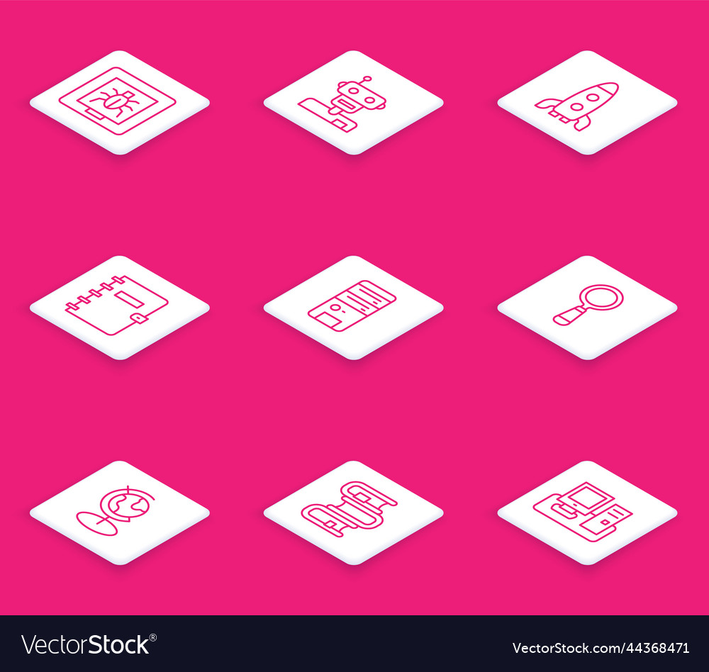 Set line insects in a frame robot rocket ship vector image Set line insects in a frame robot rocket ship