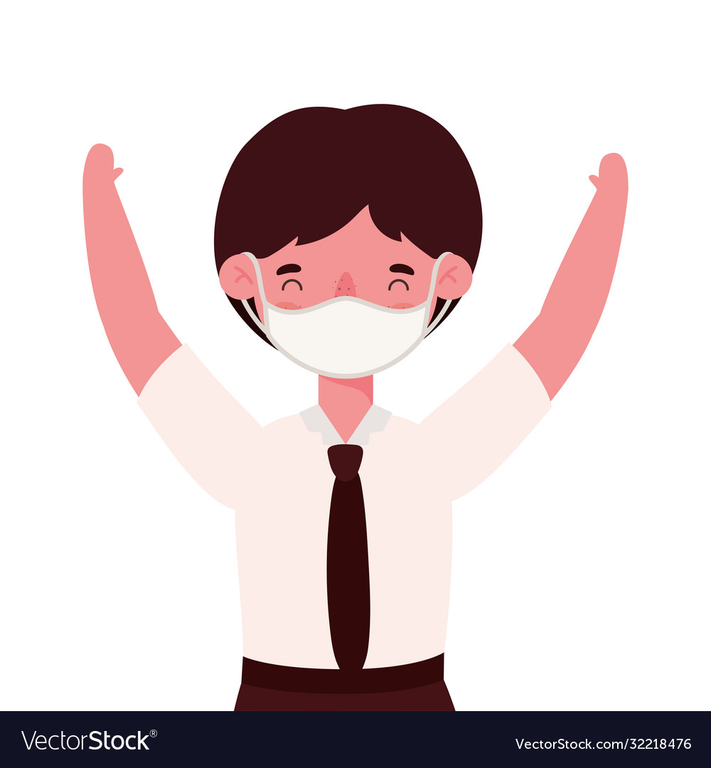 Boy kid with medical mask and uniform