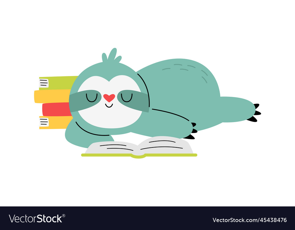 Funny lazy sloth read book flat icon