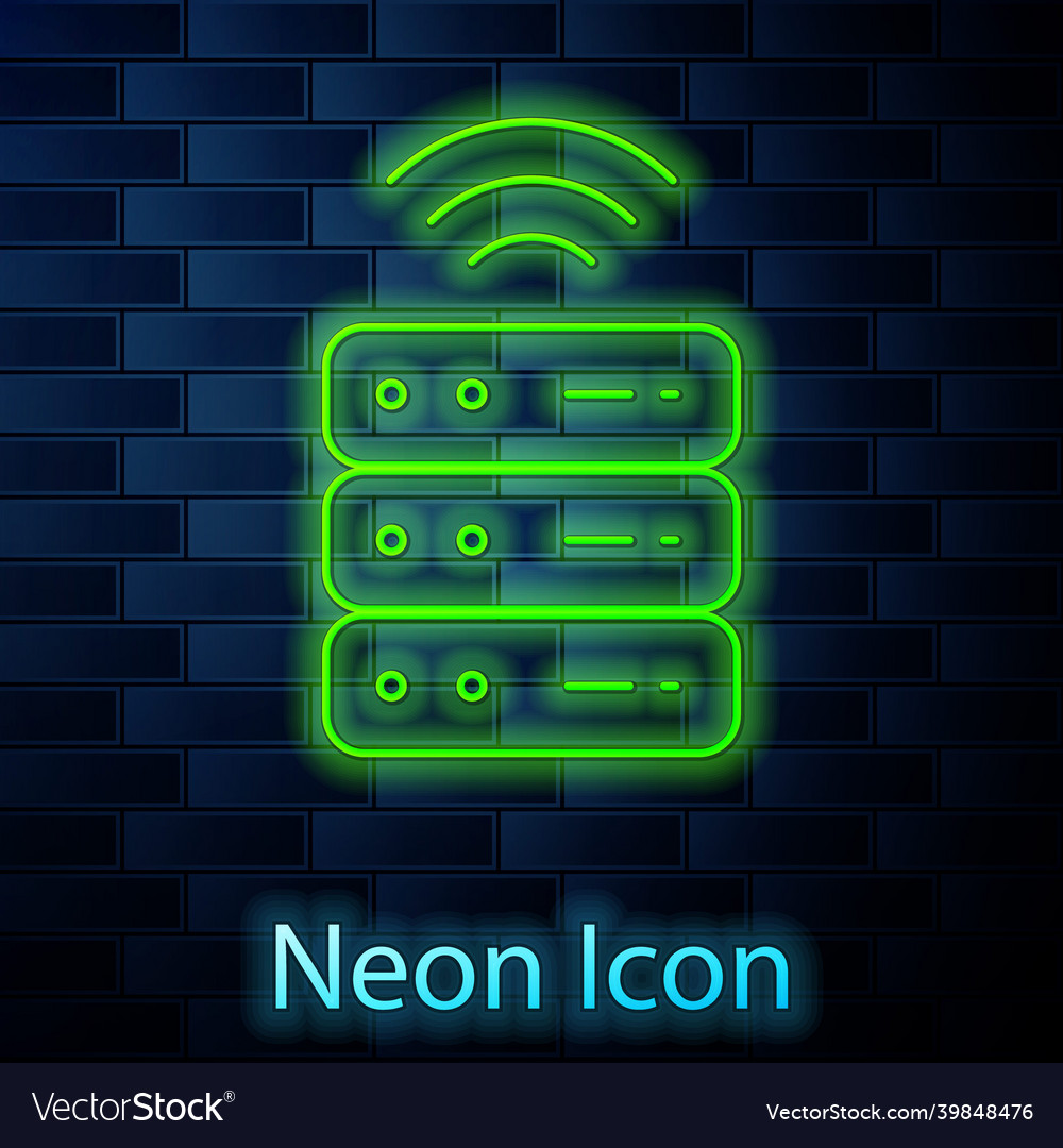 Glowing neon line smart server data web hosting vector image Glowing neon line smart server data web hosting
