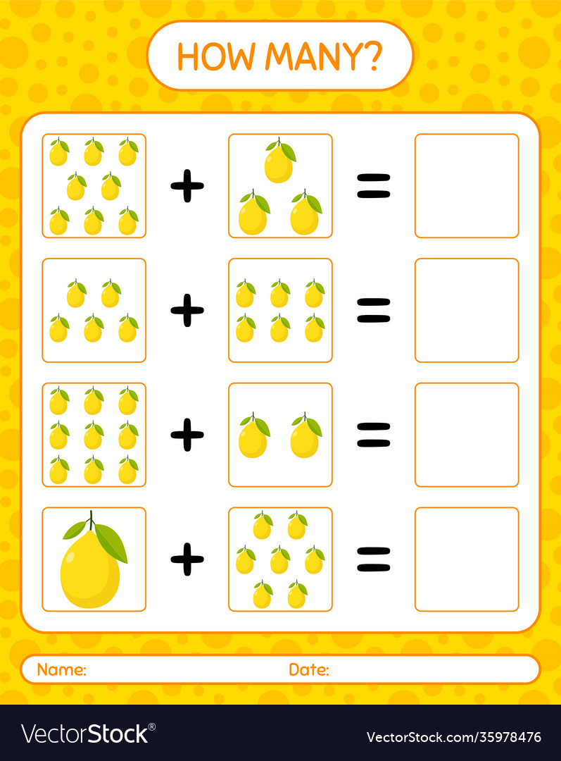 How many counting game with lemon worksheet