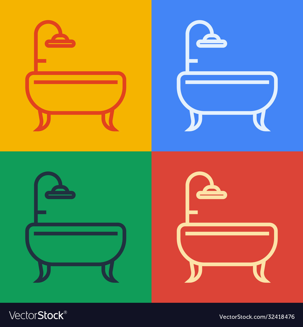Pop Art Linie Badewanne Ikone isoliert auf Farbe