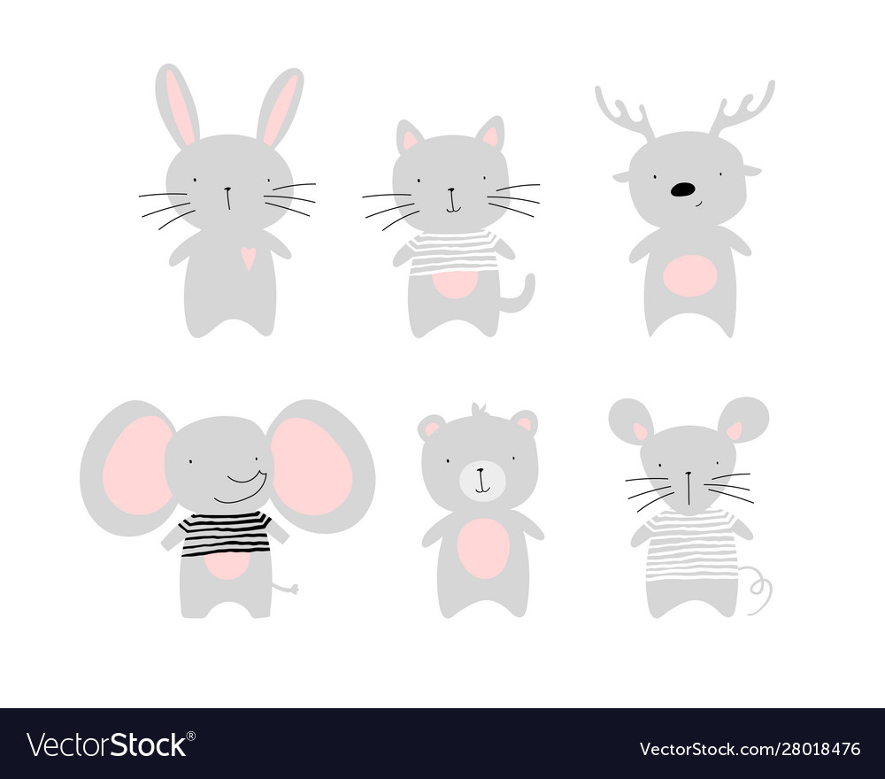 Set cute animal kids elephant bunny mouse vector image Set cute animal kids elephant bunny mouse