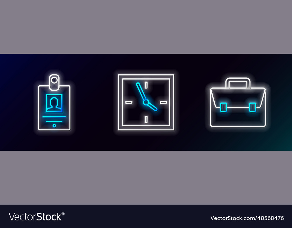 Set line briefcase identification badge and clock Vector Image Set line briefcase identification badge and clock