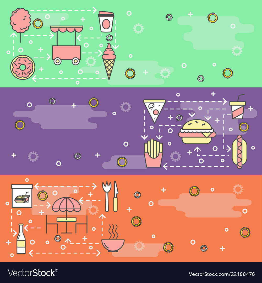 Street Food Line Art Banner Set