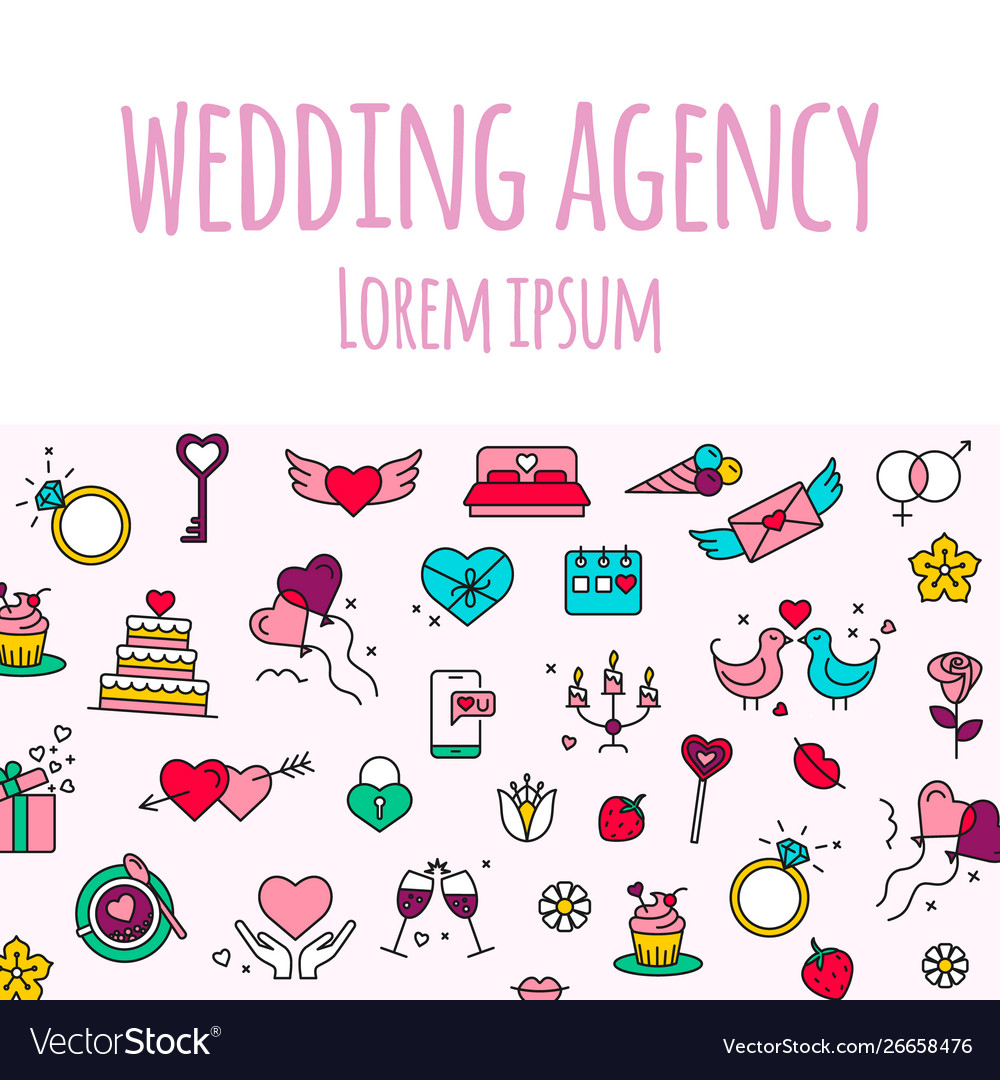 Wedding agency- line design style banner on white