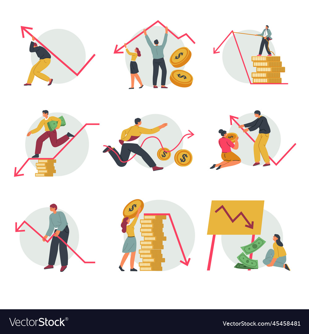 Crisis and decrease in revenue people with money Vector Image