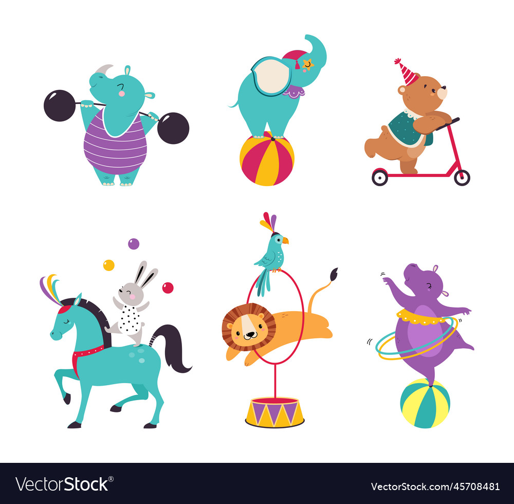 Cute circus animal characters tame artist Vector Image