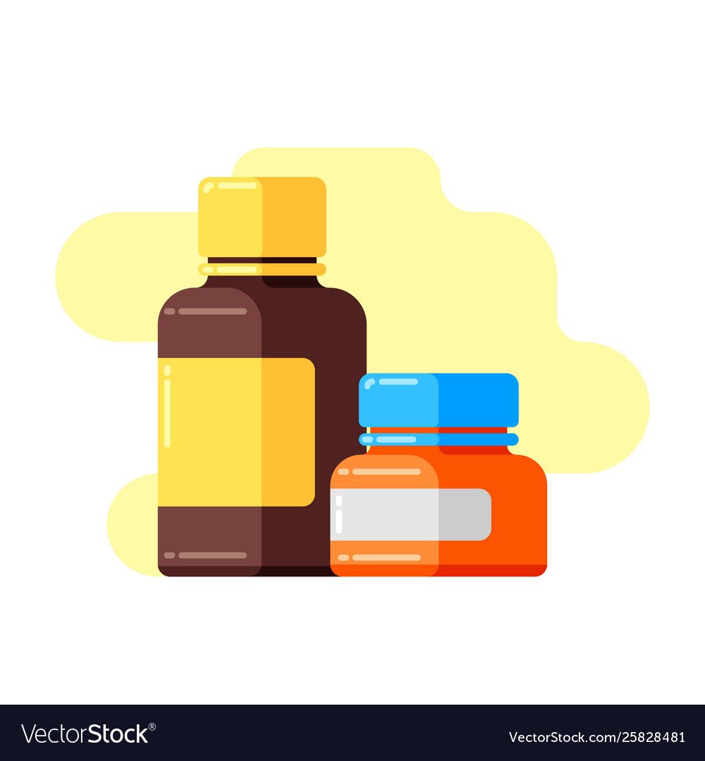 Design mit Medizinflaschen und Pillen Vector Image Design mit Medizinflaschen und Pillen