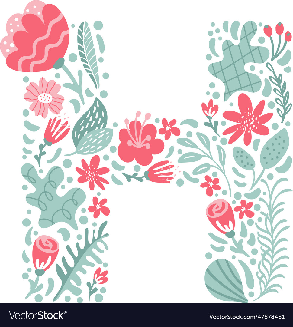 Hand drawn font letter h with flowers Royalty Free Vector