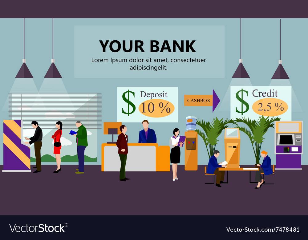 Horizontal Banner With Bank Interiors Royalty Free Vector