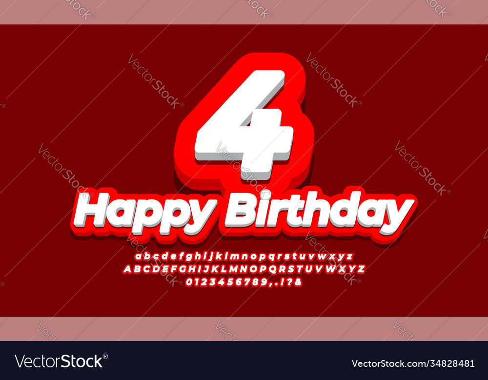 Number 4 four year celebration birthday font 3d