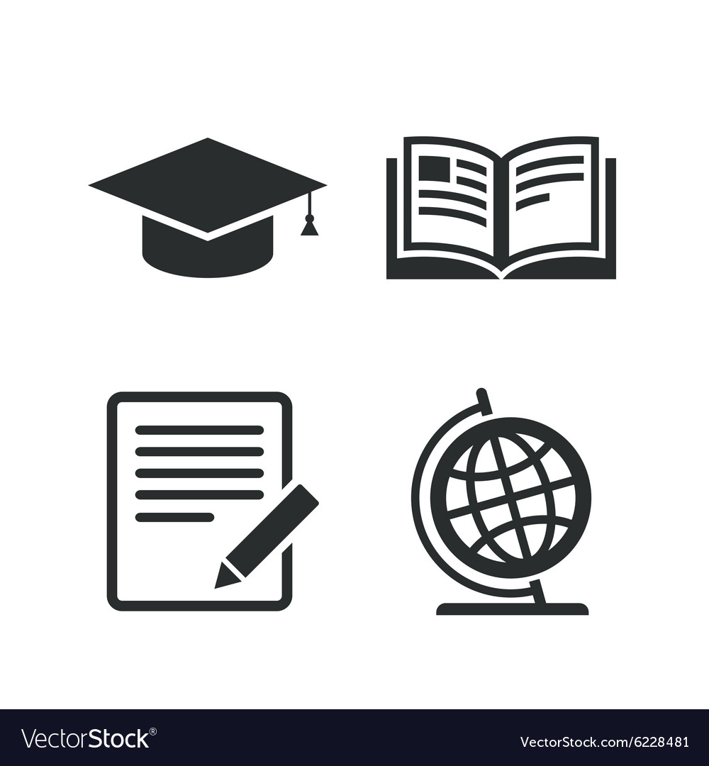 Pencil and open book signs graduation cap icon