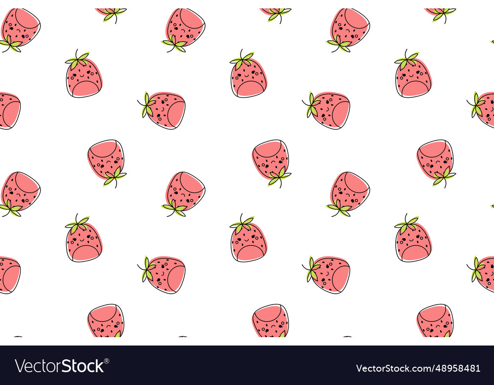 Pink kawaii strawberries seamless pattern