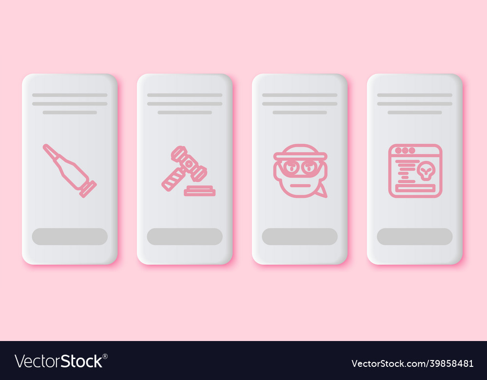 Set line bullet judge gavel bandit and system vector image Set line bullet judge gavel bandit and system
