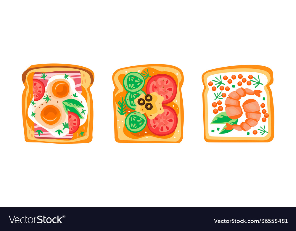 Set toast bread with different healthy toppings Vector Image Set toast bread with different healthy toppings
