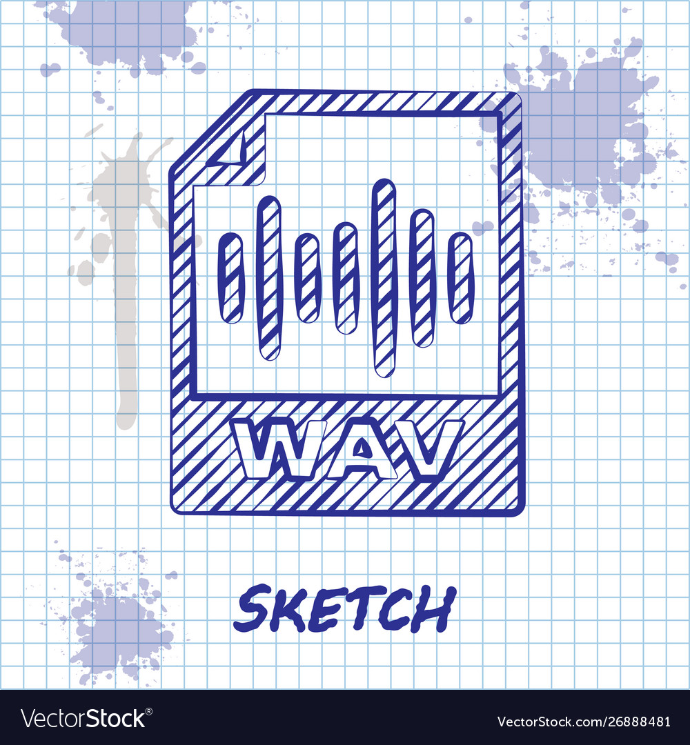 Sketch line wav file document download button vector image Sketch line wav file document download button