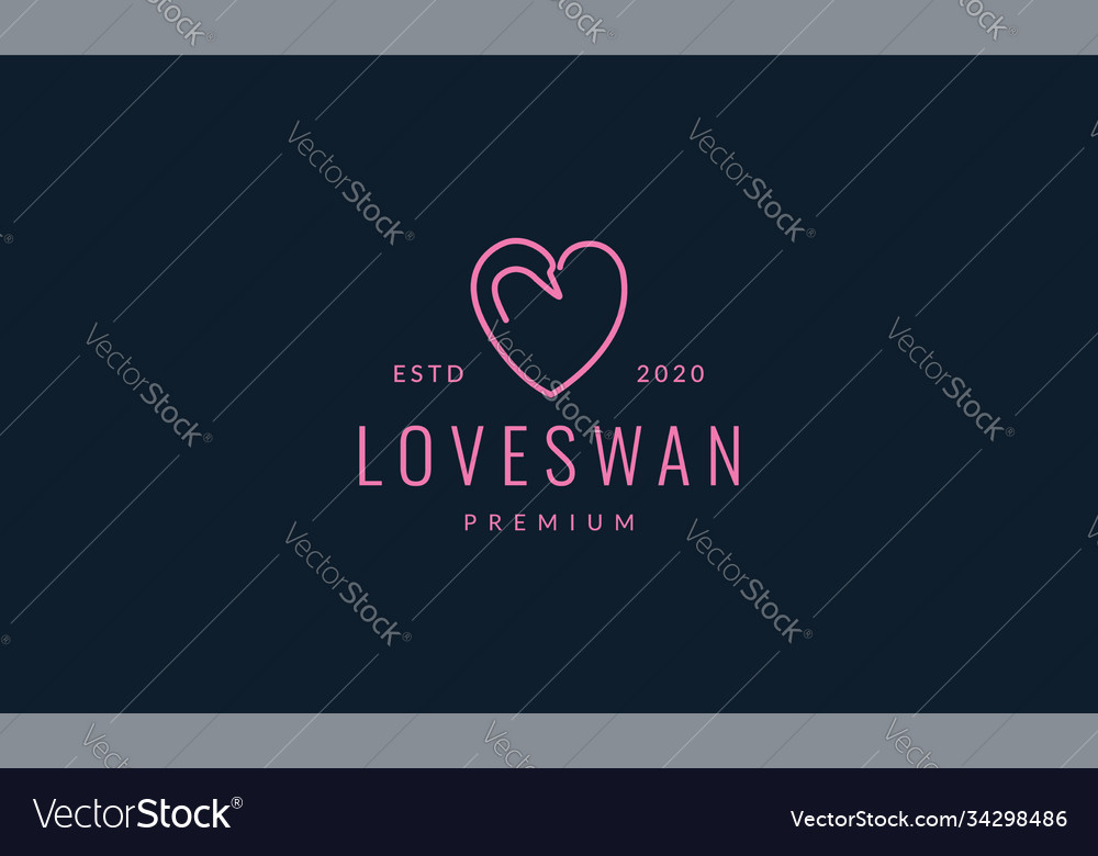 Bird swan or goose head with love heart line