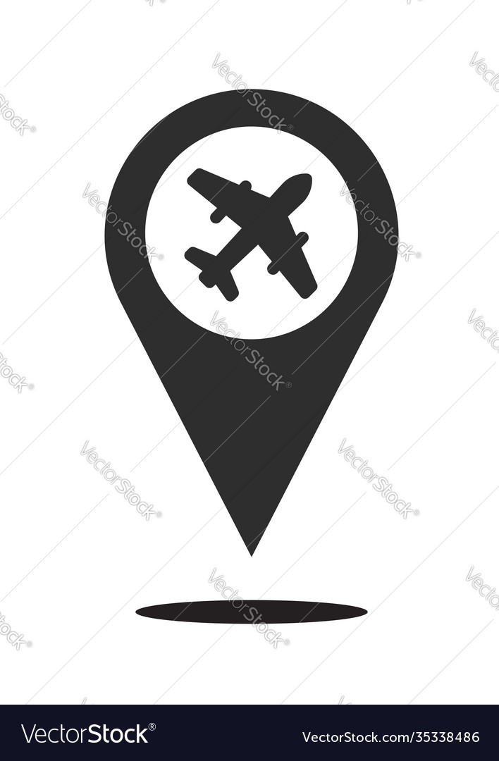 Schwarze und weiße Flughafenkarte Pin Pointer-Symbol vector image Schwarze und weiße Flughafenkarte Pin Pointer-Symbol