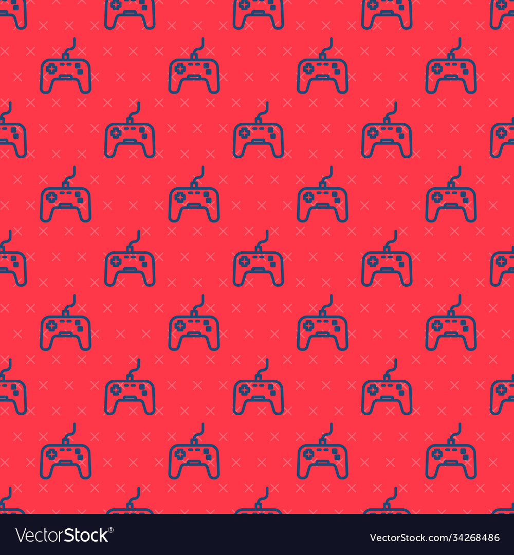 Blue line gamepad icon isolated seamless pattern