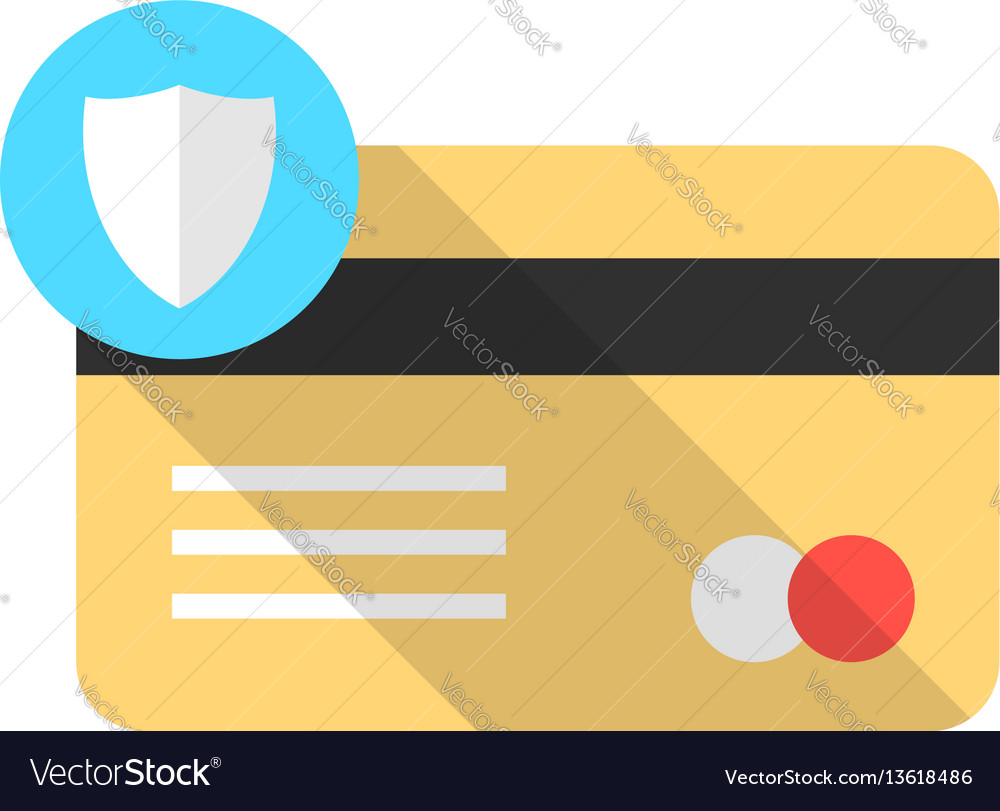 Golden credit card with blue shield icon and long Vector Image