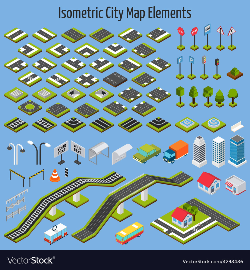 Isometric City Map Elements Royalty Free Vector Image 