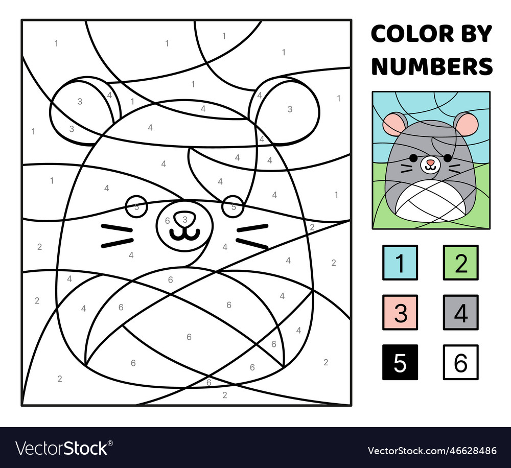 Mouse color by number squishmallow coloring Vector Image